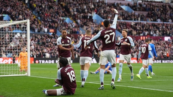 Aston Villa's Tammy Abraham celebrates scoring their side's fourth goal of the game during the Premier League match at Villa Park, Birmingham.