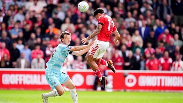 Nottingham Forest's Morgan Gibbs-White scoring his sides third goal to complete his hat-trick during the Premier League match at the City Ground, Nottingham.