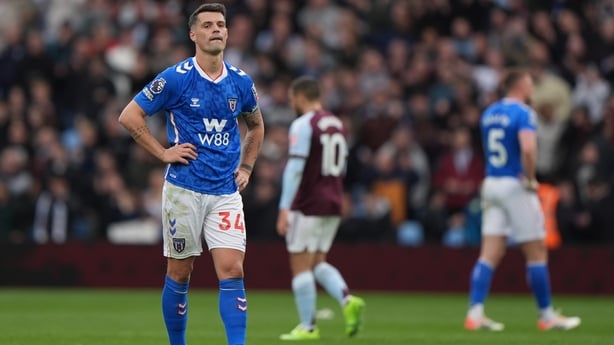 Sunderland's Granit Xhaka at the final whistle after the Premier League match at Villa Park, Birmingham. 