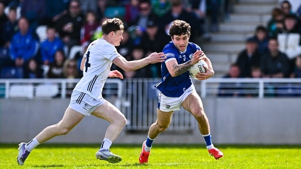 19 April 2026; Daragh Galvin of Laois in action against Ryan Burke of Kildare during the Leinster GAA Football Senior Championship quarter-final match between Kildare and Laois at Cedral St Conleths Park in Newbridge, Kildare. Photo by Piaras Ó Mídheach/S