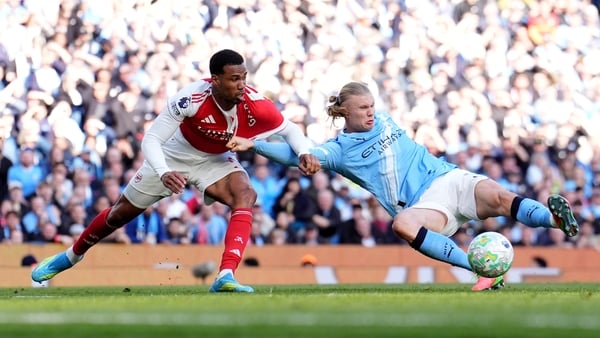 Manchester City's Erling Haaland (right) scores their side's second goal of the game during the Premier League match at the Etihad Stadium, Manchester.