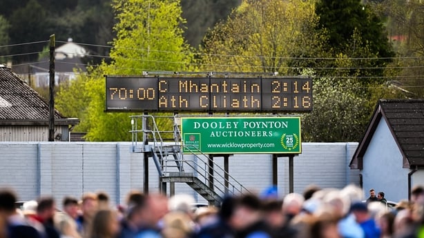 19 April 2026; A view of the scoreboard afterthe Leinster GAA Football Senior Championship quarter-final match between Wicklow and Dublin at Echelon Park in Aughrim in Wicklow. Photo by Mark Kavanagh/Sportsfile