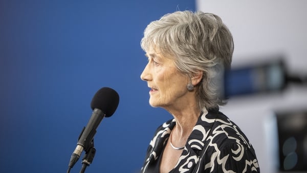 BARCELONA, SPAIN - APRIL 18: Ireland's President Catherine Connolly makes a speech during the '4th Meeting in Defense of Democracy' held at Fira Barcelona Gran Via in LâHospitalet de Llobregat, in Barcelona, Spain on April 18, 2026. (Photo by Lorena Sopen