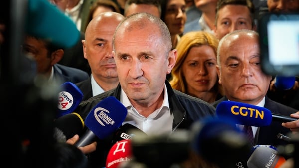 Former President and leader of the Progressive Bulgaria movement Rumen Radev speaks to journalists after countrywide polls have closed in Sofia, Bulgaria on 19 April, 2026. PB leader and former President Rumen Radev have received a majority of the votes a