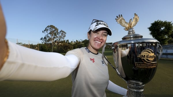 TARZANA, CALIFORNIA - APRIL 19: Hannah Green of Australia poses with the trophy after winning the JM Eagle LA Championship presented by Plastpro at El Caballero Country Club on April 19, 2026 in Tarzana, California. (Photo by Harry How/Getty Images)