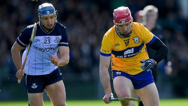 5 April 2026; John Conlon of Clare in action against Dara Purcell of Dublin during the Allianz Hurling League Division 1B final match between Clare and Dublin at TUS Gaelic Grounds in Limerick. Photo by John Sheridan/Sportsfile