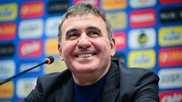 Gheorghe Hagi unveiled as the new Romania manager at a press conference in Bucharest