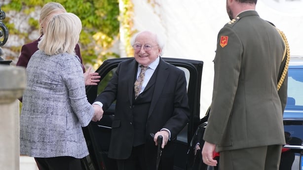 Former Irish President Michael D Higgins arrives at Áras an Uachtaráin