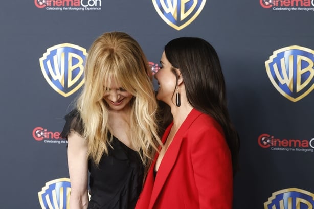 LAS VEGAS, NEVADA - APRIL 14: Nicole Kidman (L) and Sandra Bullock promote the upcoming film "Practical Magic 2" at the Warner Bros. Pictures presentation at The Dolby Colosseum at Caesars Palace during CinemaCon, the official convention of Cinema United, on April 14, 2026 in Las Vegas, Nevada. (Pho