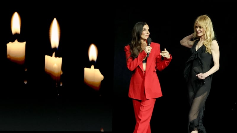 LAS VEGAS, NEVADA - APRIL 14: Sandra Bullock (L) and Nicole Kidman promote the upcoming film "Practical Magic 2" at the Warner Bros. Pictures presentation at The Dolby Colosseum at Caesars Palace during CinemaCon, the official convention of Cinema United,