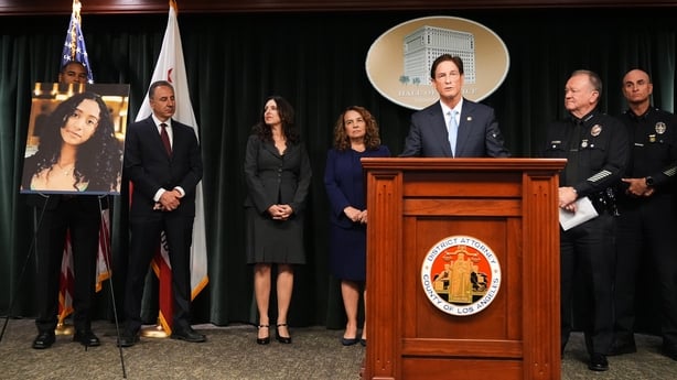 Los Angeles district attorney Nathan Hochman answers questions Monday, April 20, 2026, in Los Angeles regarding the case of singer D4vd,