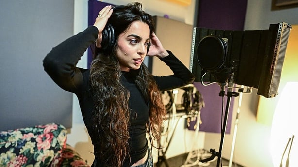 Singer Bianca Mihai, 25, is pictured during a rehearsal at a studio in Bucharest 