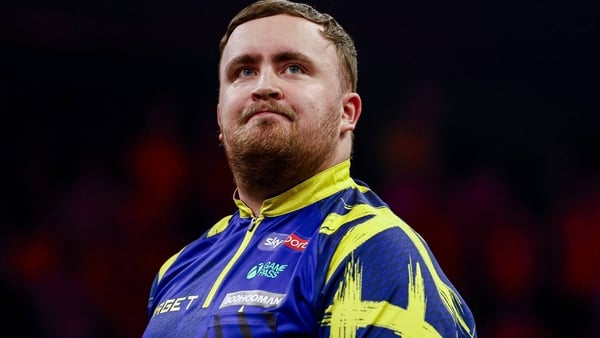 Rotterdam, Netherlands - April 16: Luke Littler of England looks on during the Semifinal match of the BetMGM Premier League Darts at Rotterdam Ahoy on April 16, 2026 in Rotterdam, Netherlands. (Photo by Marcel ter Bals/DeFodi Images/DeFodi via Getty Image