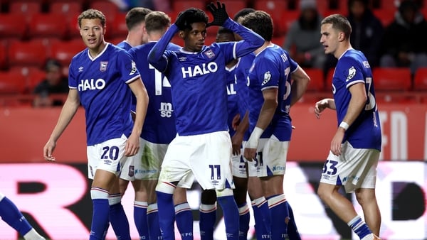 Jaden Philogene-Bidace of Ipswich Town celebrates his side's second goal