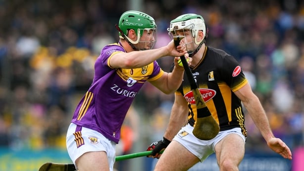 26 May 2024; Richie Lawlor of Wexford is tackled by Paddy Deegan of Kilkenny during the Leinster GAA Hurling Senior Championship Round 5 match between Kilkenny and Wexford at UPMC Nowlan Park in Kilkenny. Photo by Ray McManus/Sportsfile