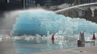 Drake's giant ice sculpture melted by firefighers