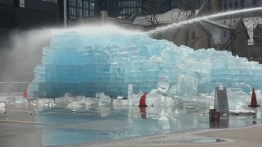 Drake's giant ice sculpture melted by firefighers