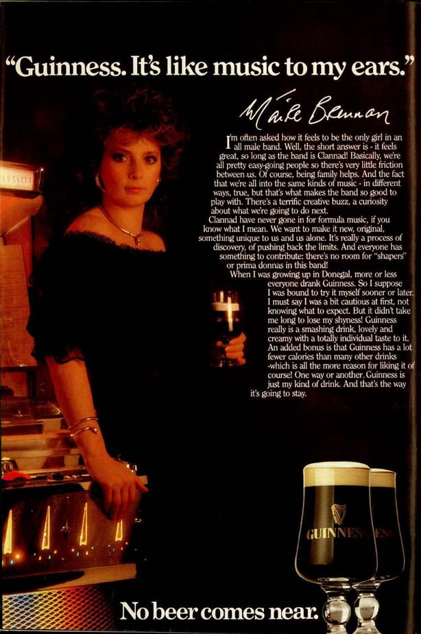 Moya Brennan poses in black for a Guinness ad in the RTÉ Guide 