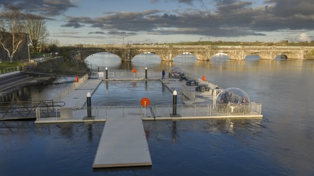 Floating outdoor swimming pool on the River Shannon in Banagher, County Offaly