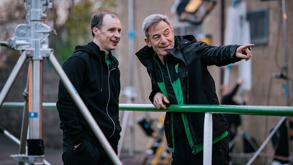 Tom Vaughan-Lawlor and Jason Isaacs filming Silverback in Balbriggan