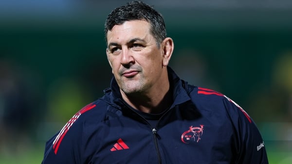18 April 2026; Munster head coach Clayton McMillan during the warm up ahead of the United Rugby Championship match between Benetton and Munster at Stadio Monigo in Treviso, Italy. Photo by Tim Rogers/Sportsfile