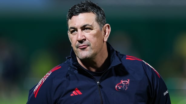 18 April 2026; Munster head coach Clayton McMillan during the warm up ahead of the United Rugby Championship match between Benetton and Munster at Stadio Monigo in Treviso, Italy. Photo by Tim Rogers/Sportsfile