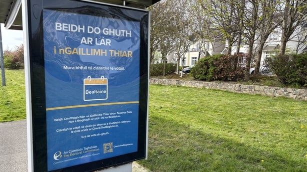 A poster with election information at a bus stop in Galway