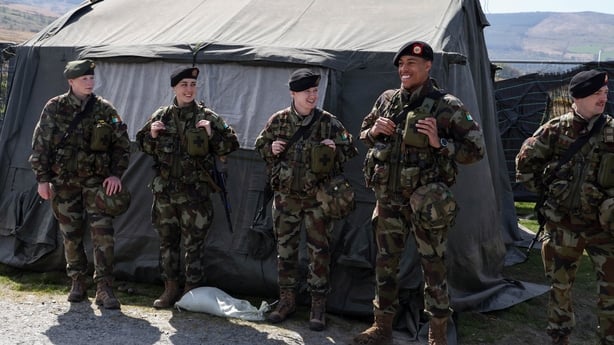 Members the Defence Forces pictured this afternoon during a mission readiness exercise of the 128th Infantry Battalion