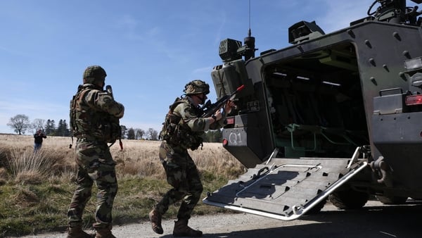 Members the Defence Forces pictured this afternoon during a mission readiness exercise of the 128th Infantry Battalion