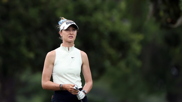 Nelly Korda of the United States looks on from the fourth hole during the first round of The Chevron Championship 2026 at Memorial Park Golf Course on April 23, 2026 in Houston, Texas.