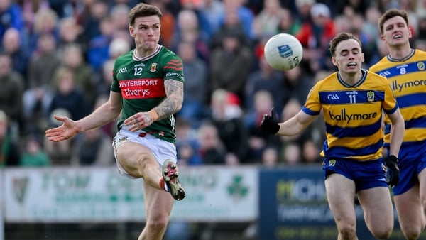 Jordan Flynn of Mayo scores a point during the Allianz Football League Division 1 match between Mayo and Roscommon at Hastings Insurance MacHale Park in Castlebar, Mayo.