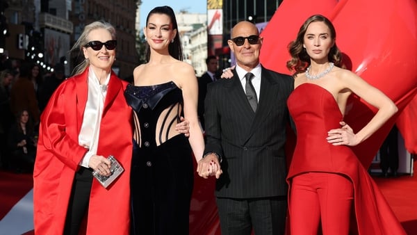 (L-R) Meryl Streep, Anne Hathaway, Stanley Tucci, and Emily Blunt attend the European Premiere of The Devil Wears Prada 2 in Leicester Square, London on 22 April, 2026. (Photo by Tristan Fewings/Getty Images for The Walt Disney Company Limited)