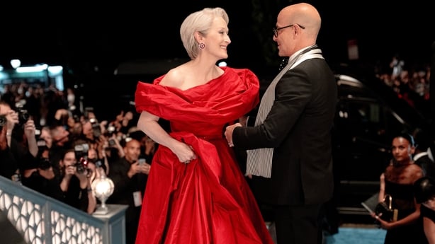 (L-R) Meryl Streep as Miranda Priestly and Stanley Tucci as Nigel Kipling in The Devil Wears Prada 2. Photo: Macall Polay. © 2026 20th Century Studios. All Rights Reserved.