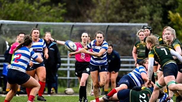 Lauren Farrell McCabe of Blackrock College in action against Railway Union during the Energia Women's All-Ireland League semi-final match between Blackrock College and Railway Union at Stradbrook Road in Dublin.