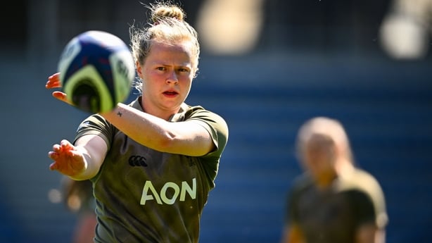 24 April 2026; Dannah O'Brien during an Ireland Women's Rugby captain's run at Stade Marcel Michelin in Clermont, France. Photo by Shauna Clinton/Sportsfile