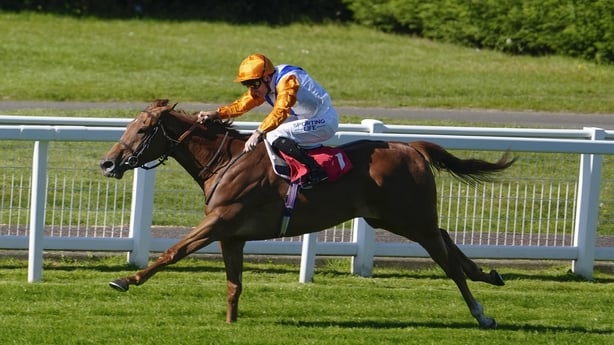ESHER, ENGLAND - APRIL 24: Kieran Shoemark riding Felicitas win The bet365 'Wild Card' Fillies' Novice Stakes at Sandown Park Racecourse on April 24, 2026 in Esher, England. (Photo by Alan Crowhurst/Getty Images)