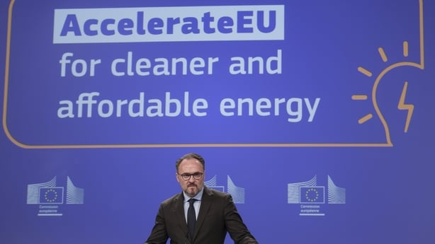 BRUSSES, BELGIUM - APRIL 22: EU Commissioner for Energy and Housing Dan Jorgensen and the EU Commissioner for Clean, Just and Competitive Transition (Unseen) talk to media in the Berlaymont, the EU Commission headquarter on April 22, 2026 in Brussels, Belgium. The European Commission's