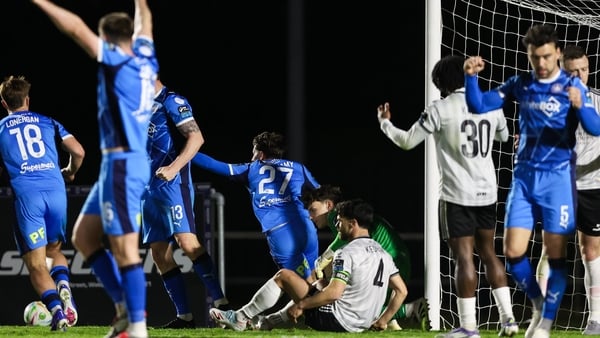 24 April 2026; Dean McMenamy of Waterford, 27, celebrates after scoring his sides equalising goal during the SSE Airtricity Men's Premier Division match between Waterford and Galway United at the RSC in Waterford. Photo by Michael P Ryan/Sportsfile
