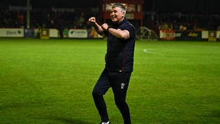 St Patrick's Athletic manager Stephen Kenny celebrates at the full-time whistle