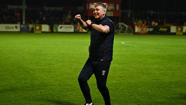 St Patrick's Athletic manager Stephen Kenny celebrates at the full-time whistle