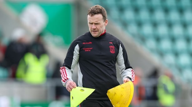 Mayo manager Andy Moran lays out cones before the Connacht GAA Football Senior Championship quarter-final match between London and Mayo at McGovern Park in Ruislip, England.