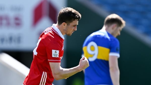 Chris Óg Jones of Cork celebrates after scoring his side's first goal during the Munster GAA Football Senior Championship semi-final match between Tipperary and Cork at FBD Semple Stadium in Thurles, Tipperary.