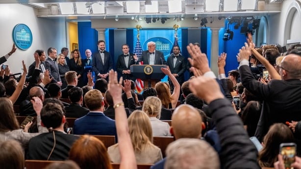 Trump administration officials at a press conference.