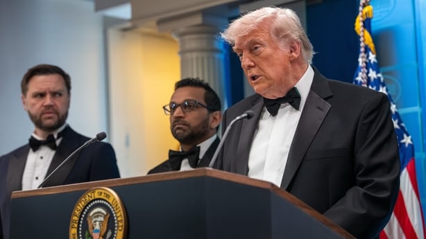 WASHINGTON, DC - APRIL 25: U.S. President Donald Trump speaks during a press conference in the Brady Briefing Room of the White House on April 25, 2026 in Washington, DC. President Trump is making a statement after the cancelation of the annual White House Correspondents Association Dinner after a p