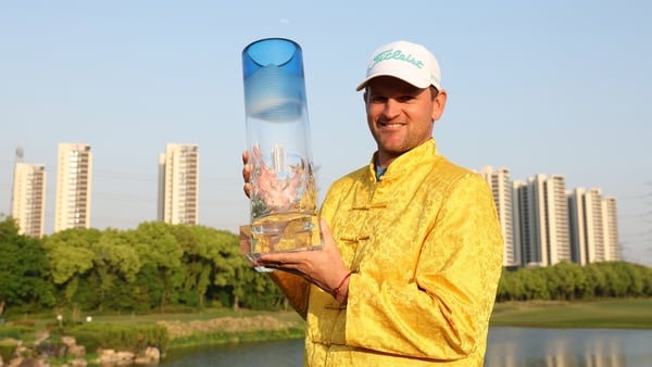 Bernd Wiesberger of Austria poses with the trophy after winning the Volvo China Open 2026 at Enhance Anting Golf Club on April 26, 2026 in Shanghai, China.