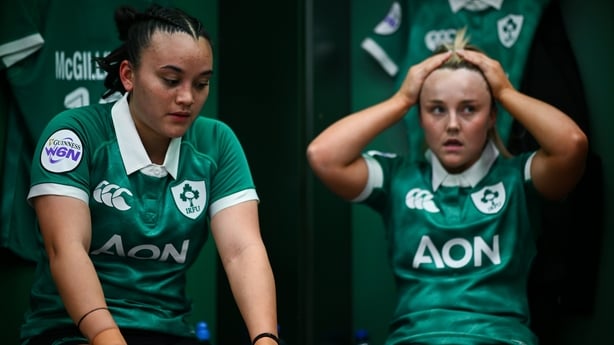 18 April 2026; Nancy McGillivray, left, and Aoife Dalton of Ireland in the dressing room before the Women's Six Nations Rugby Championship match between Ireland and Italy at Dexcom Stadium in Galway. Photo by Shauna Clinton/Sportsfile