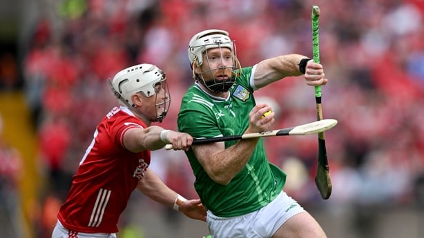 Cian Lynch of Limerick is tackled by Tommy O'Connell of Cork during the Munster GAA Senior Hurling Championship Round 2 match between Cork and Limerick at SuperValu Páirc Uí Chaoimh in Cork. 