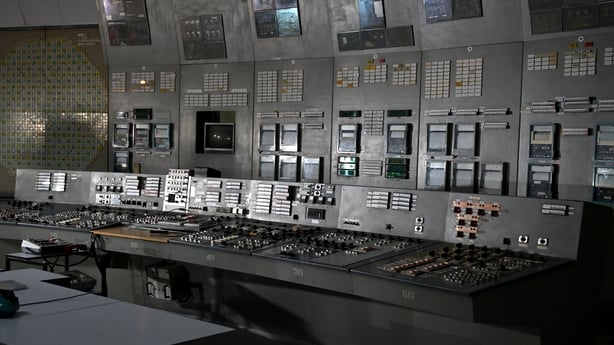 An instrument panel in the control room of the third power unit of the Chornobyl nuclear power plant in the Kyiv region, Ukraine