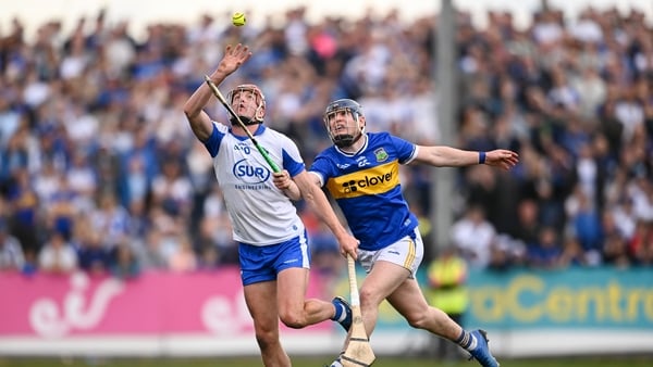 26 April 2026; Calum Lyons of Waterford in action against Alan Tynan of Tipperary during the Munster GAA Senior Hurling Championship Round 2 match between Waterford and Tipperary at Azzurri Walsh Park in Waterford. Photo by Ben McShane/Sportsfile