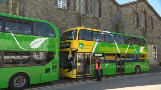 Hybrid electric vehicles at the Dublin Bus depot at Broadstone in 2021.
